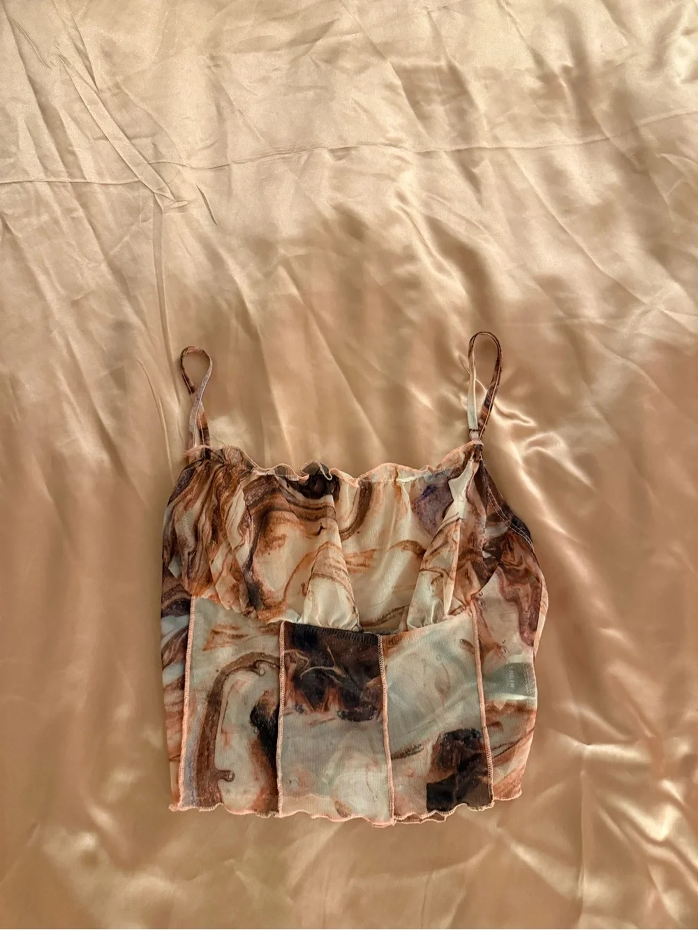 SHEIN Marble-Print Spaghetti Strap Cami in Cream and Brown